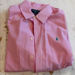 Ralph Lauren Pink and White Striped Cotton Button-Up Shirt